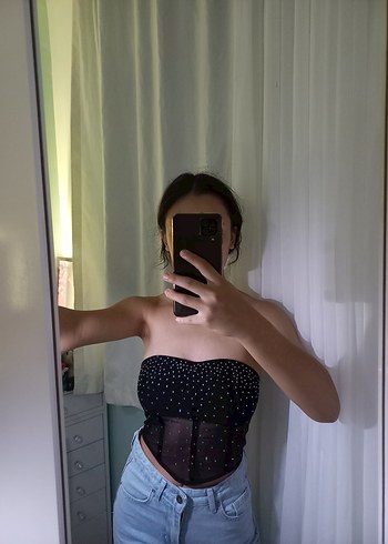 Siyah Parlak Straplez Bustiyer - Görsel 3