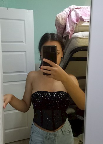 Siyah Parlak Straplez Bustiyer - Görsel 2