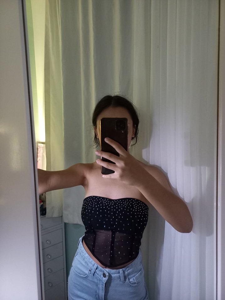 Siyah Parlak Straplez Bustiyer - Görsel 3