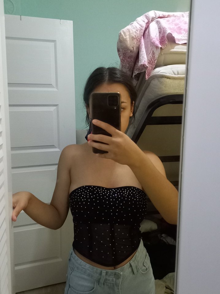 Siyah Parlak Straplez Bustiyer - Görsel 2