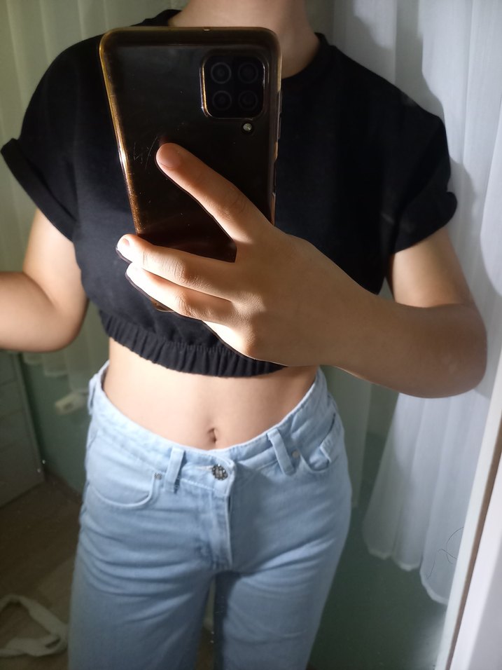 Siyah Denim Crop - Görsel 2