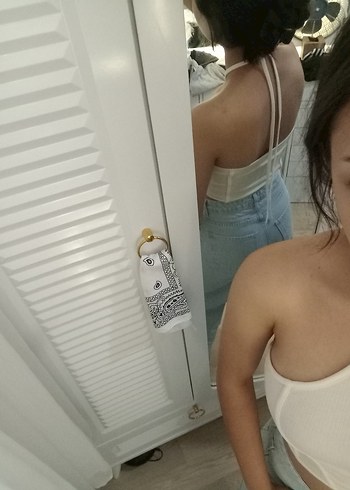 Beyaz Denim Halter Yaka Crop Top - Görsel 3