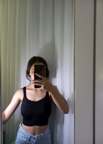 Diğer Siyah Denim Transparan Crop Top