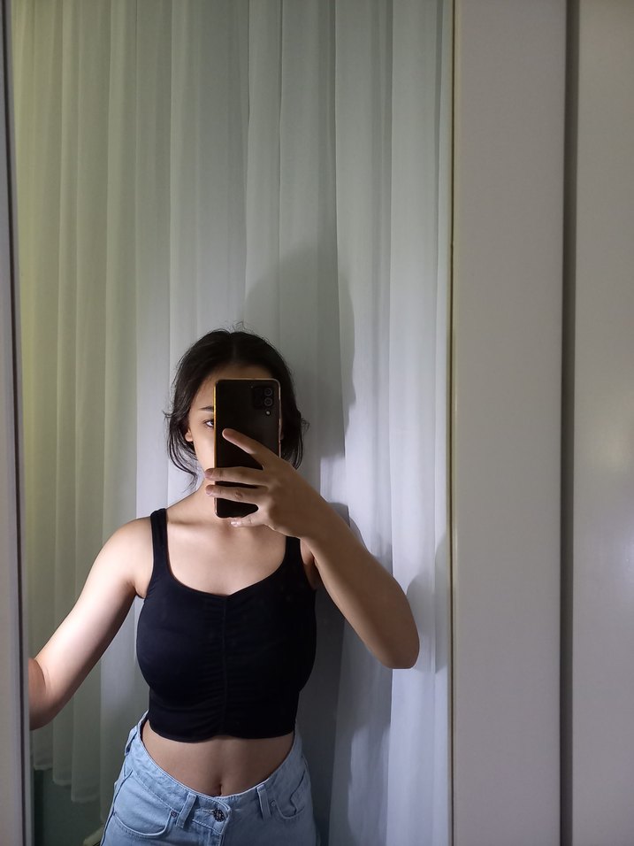 Siyah Denim Transparan Crop Top - Görsel 2