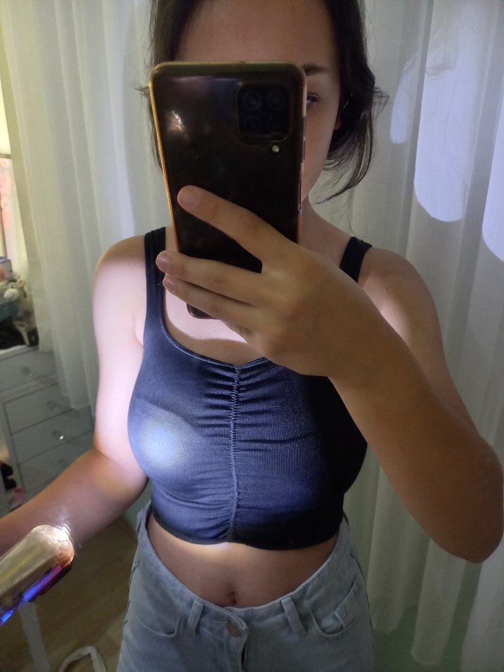 Siyah Denim Transparan Crop Top - Görsel 3