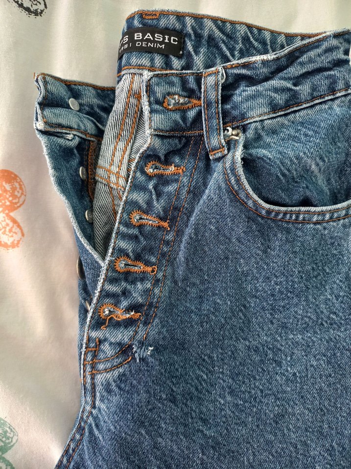 Düğmeli Mavi Boyfrend Kadın Kot Pantolon - Görsel 3