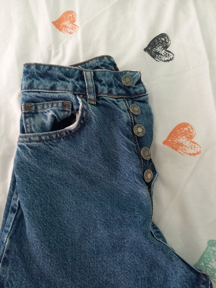 Düğmeli Mavi Boyfrend Kadın Kot Pantolon - Görsel 2