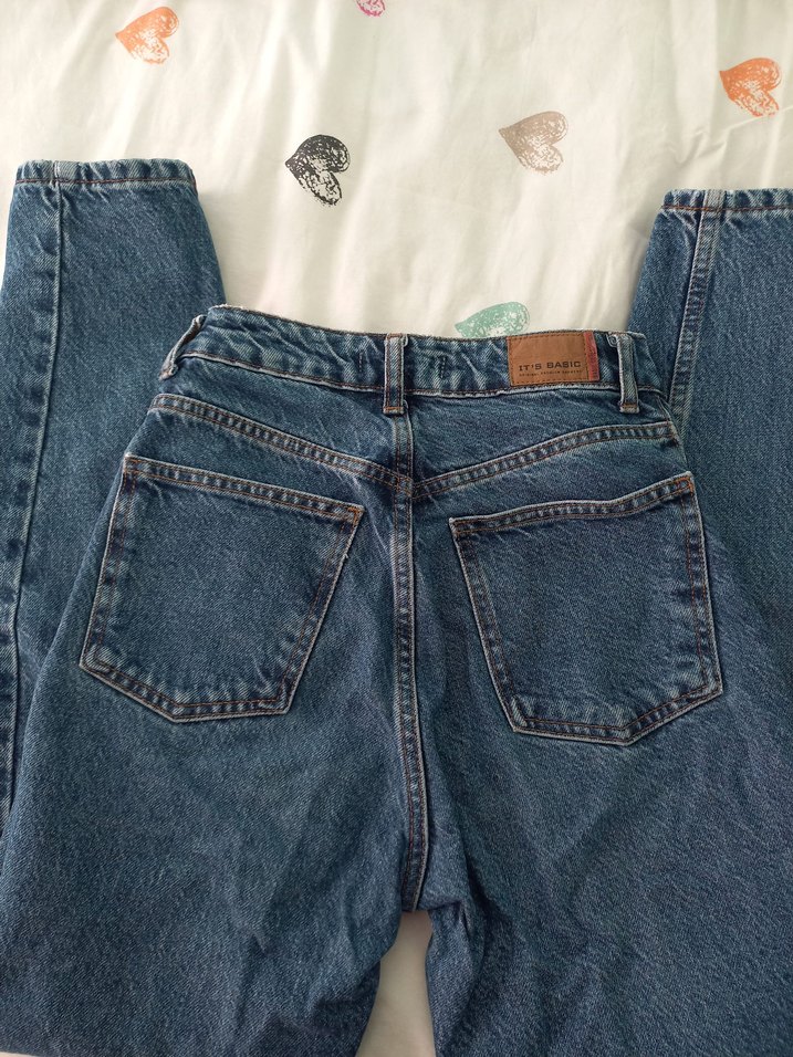 Düğmeli Mavi Boyfrend Kadın Kot Pantolon - Görsel 4