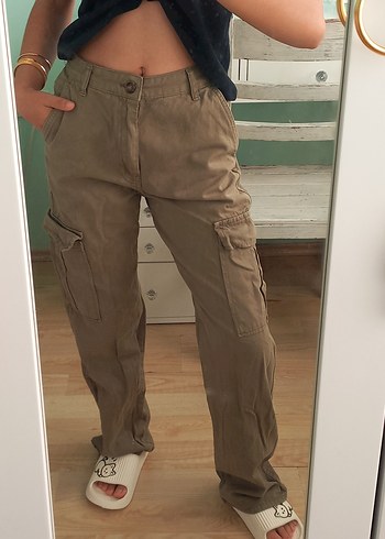 Kadın Bol Kesim Haki Kot Pantolon - Görsel 6