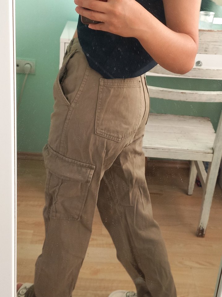 Kadın Bol Kesim Haki Kot Pantolon - Görsel 5