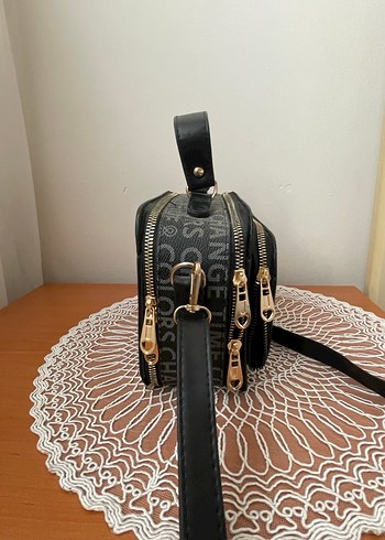 Diğer Tokalı Baskılı Siyah Kadın Çapraz Çanta