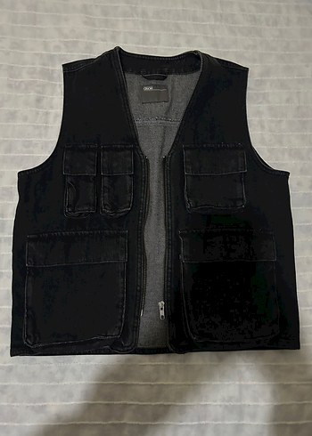 Asos Siyah Fermuarlı Denim Yelek