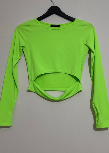 Yeşil Uzun Kollu Kısa Crop Bluz