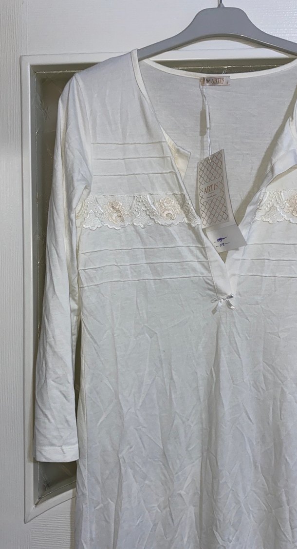 Uzun Kollu Beyaz Bohem Kadın Elbise - Görsel 2