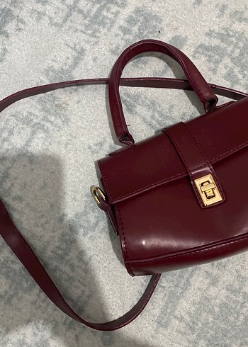 Bordo Deri Kadın Çanta Tokalı - Görsel 2