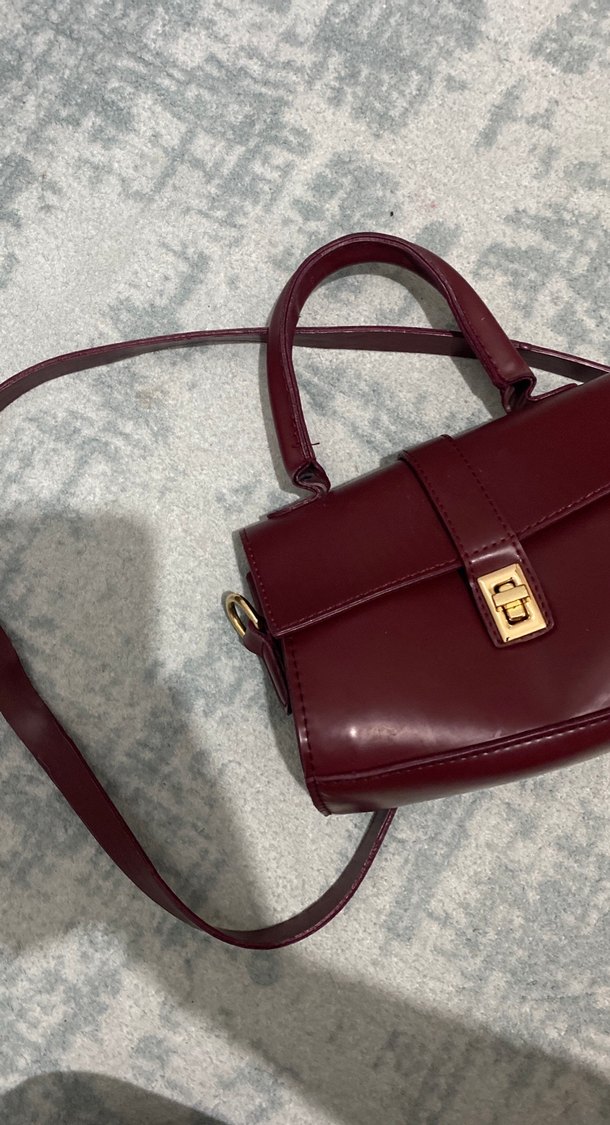 Bordo Deri Kadın Çanta Tokalı - Görsel 2