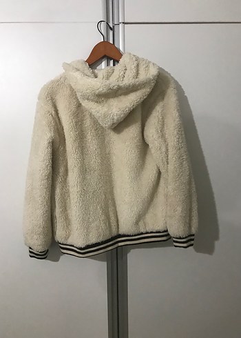 Bej Detaylı Beyaz Peluş Kadın Ceket - Görsel 2