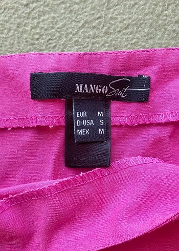 Mango Pembe Keten Midi Elbise, Volanlı ve Salaş