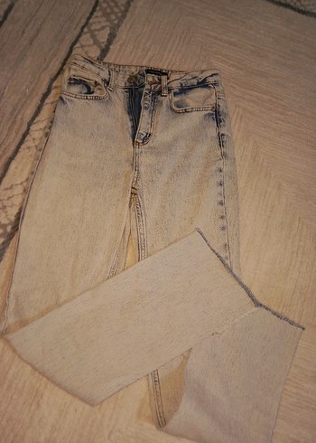 Bej Geniş Kesim Midi Kot Pantolon