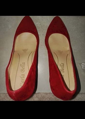 36 Beden Kırmızı Parlak Yılan Desenli Süet Stiletto