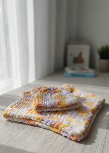 Çok Renkli Pastel Örgü Bere ve Panço Seti - Görsel 2