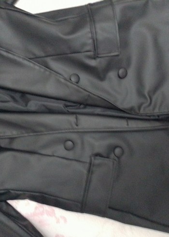 Düğmeli Siyah Deri Kadın Ceket - Görsel 6