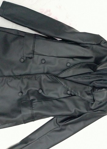 Düğmeli Siyah Deri Kadın Ceket - Görsel 2