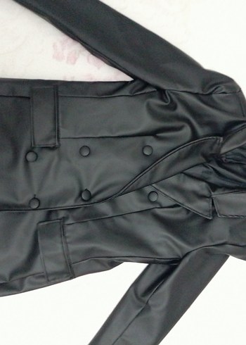 Düğmeli Siyah Deri Kadın Ceket - Görsel 5
