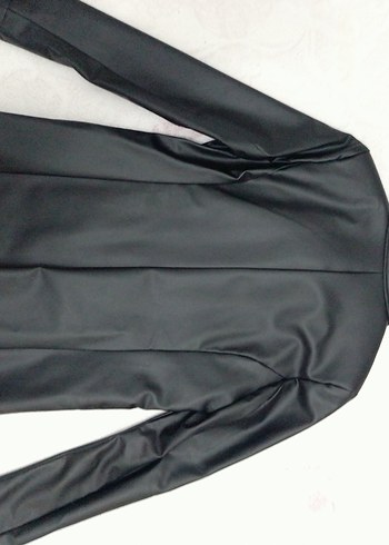 Düğmeli Siyah Deri Kadın Ceket - Görsel 4