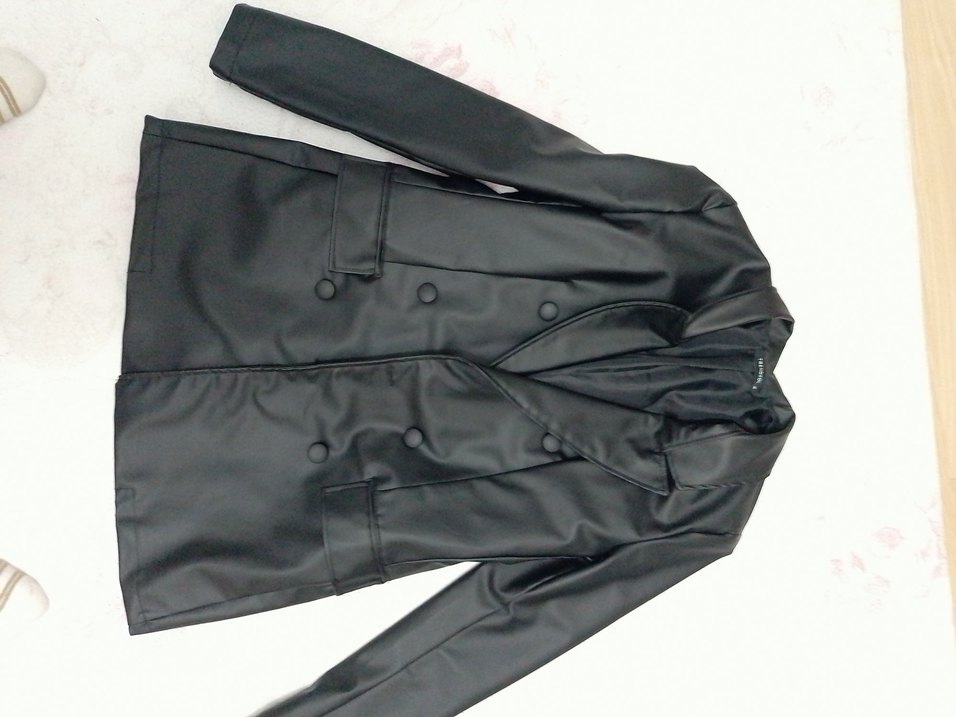 Düğmeli Siyah Deri Kadın Ceket - Görsel 2