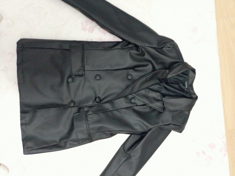 Düğmeli Siyah Deri Kadın Ceket - Görsel 5