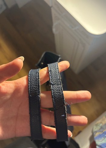 lacivert Deri Fermuarlı Kadın Omuz Çantası - Görsel 3