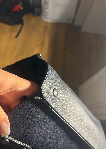 lacivert Deri Fermuarlı Kadın Omuz Çantası - Görsel 2