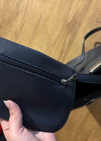 lacivert Deri Fermuarlı Kadın Omuz Çantası - Görsel 4