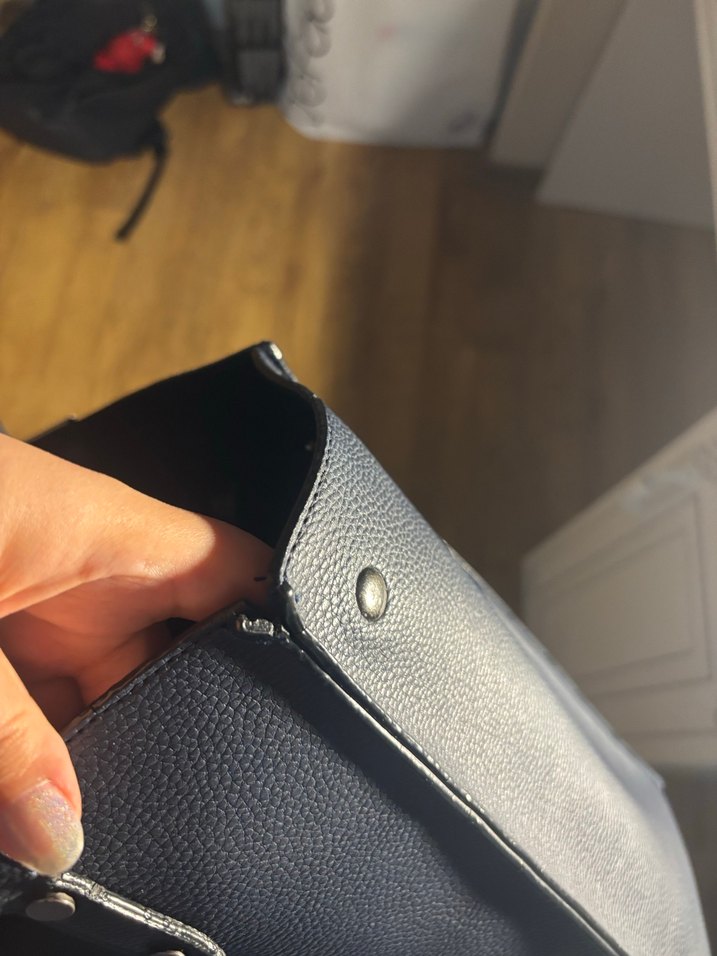 lacivert Deri Fermuarlı Kadın Omuz Çantası - Görsel 2