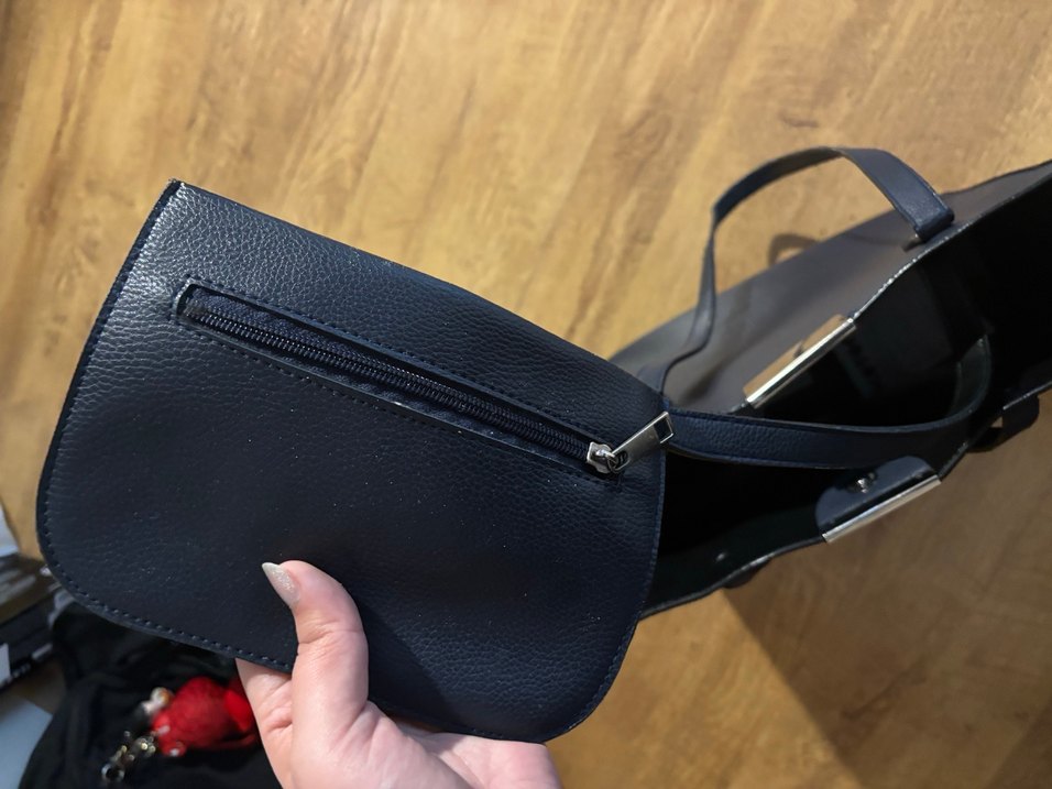 lacivert Deri Fermuarlı Kadın Omuz Çantası - Görsel 4