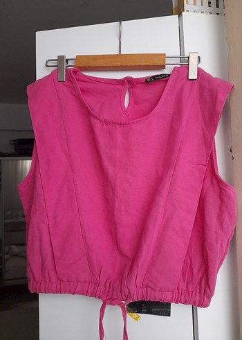 Pembe Kolsuz Keten Basic Bluz