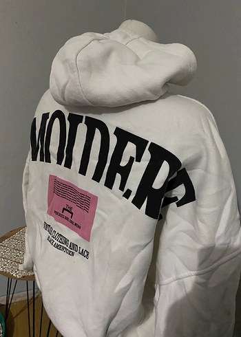 s Beden Beyaz Kapüşonlu Fermuarlı Kadın Sweatshirt