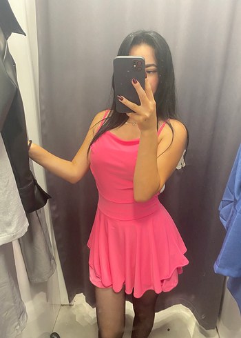s Beden Pembe Mini Straplez Saten Elbise