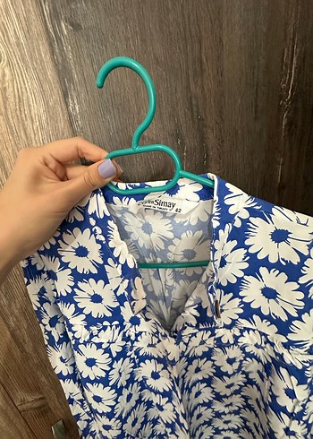 Uzun Kollu Mavi Çiçek Desenli Bohem Gömlek - Görsel 2