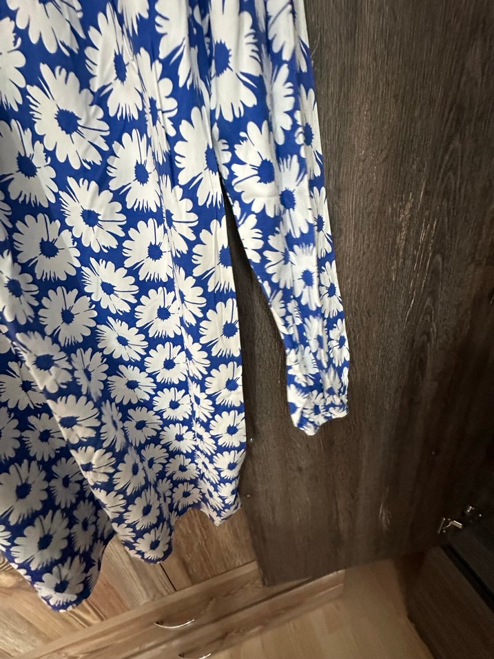 Uzun Kollu Mavi Çiçek Desenli Bohem Gömlek - Görsel 3