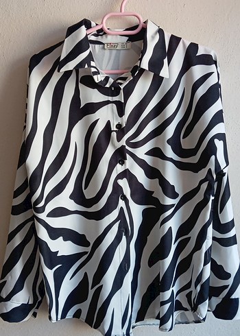 Diğer Zebra Desenli Uzun Kollu Kadın Gömlek