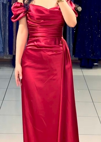 Bordo Drapeli Uzun Abiye Elbise - Görsel 2