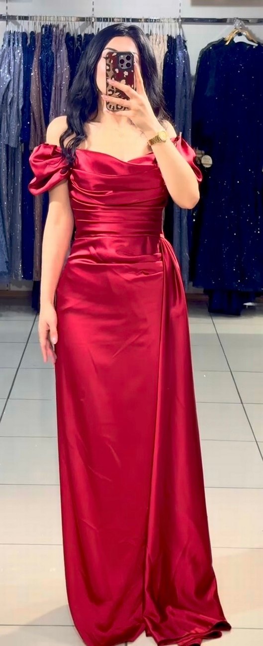 Bordo Drapeli Uzun Abiye Elbise - Görsel 2