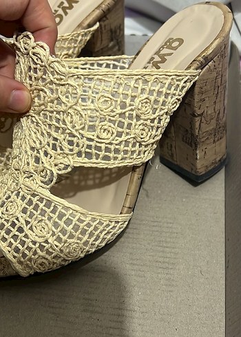 Bej Nakışlı Bohem Örgü Dolgu Topuk Terlik - Görsel 2