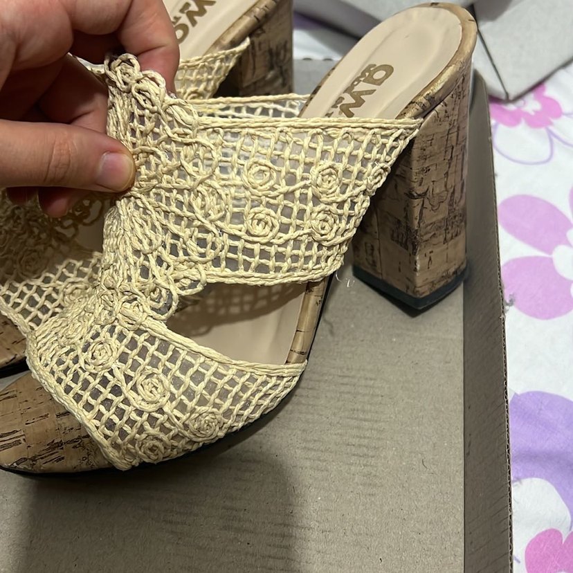 Bej Nakışlı Bohem Örgü Dolgu Topuk Terlik - Görsel 2