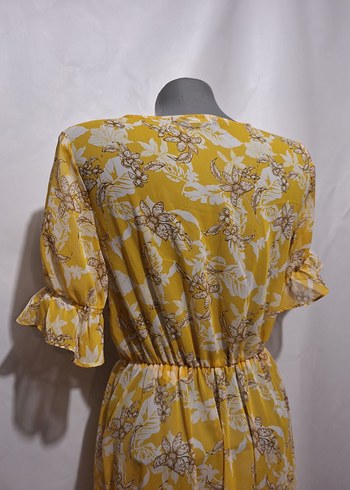 Sarı Bohem Uzun Elbise, Düğmeli, V Yaka - Görsel 4