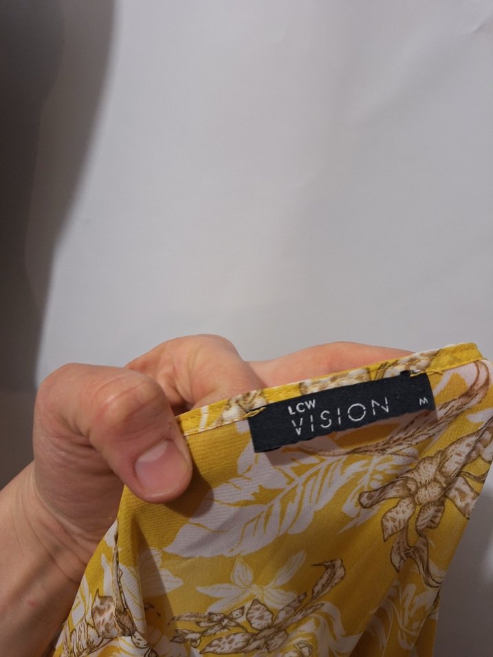 Sarı Bohem Uzun Elbise, Düğmeli, V Yaka - Görsel 3