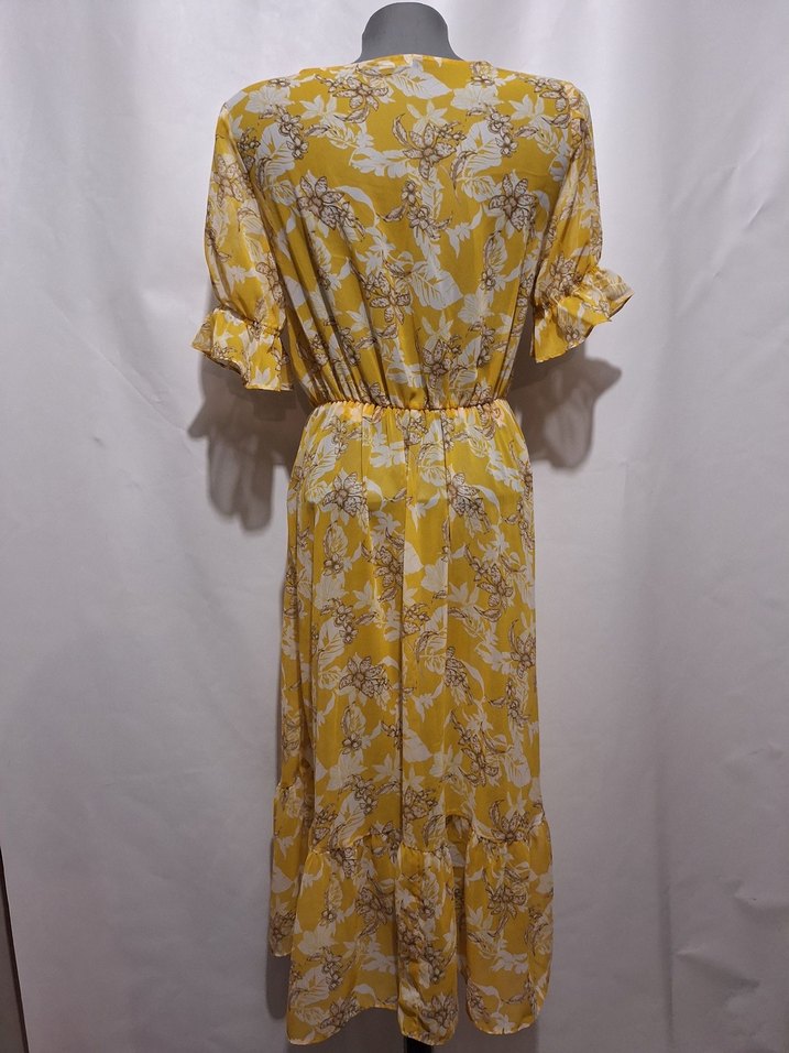 Sarı Bohem Uzun Elbise, Düğmeli, V Yaka - Görsel 5