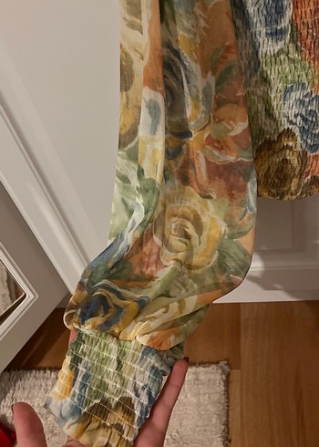 Bohem Uzun Kollu Drapeli Batik Desenli Bluz - Görsel 2